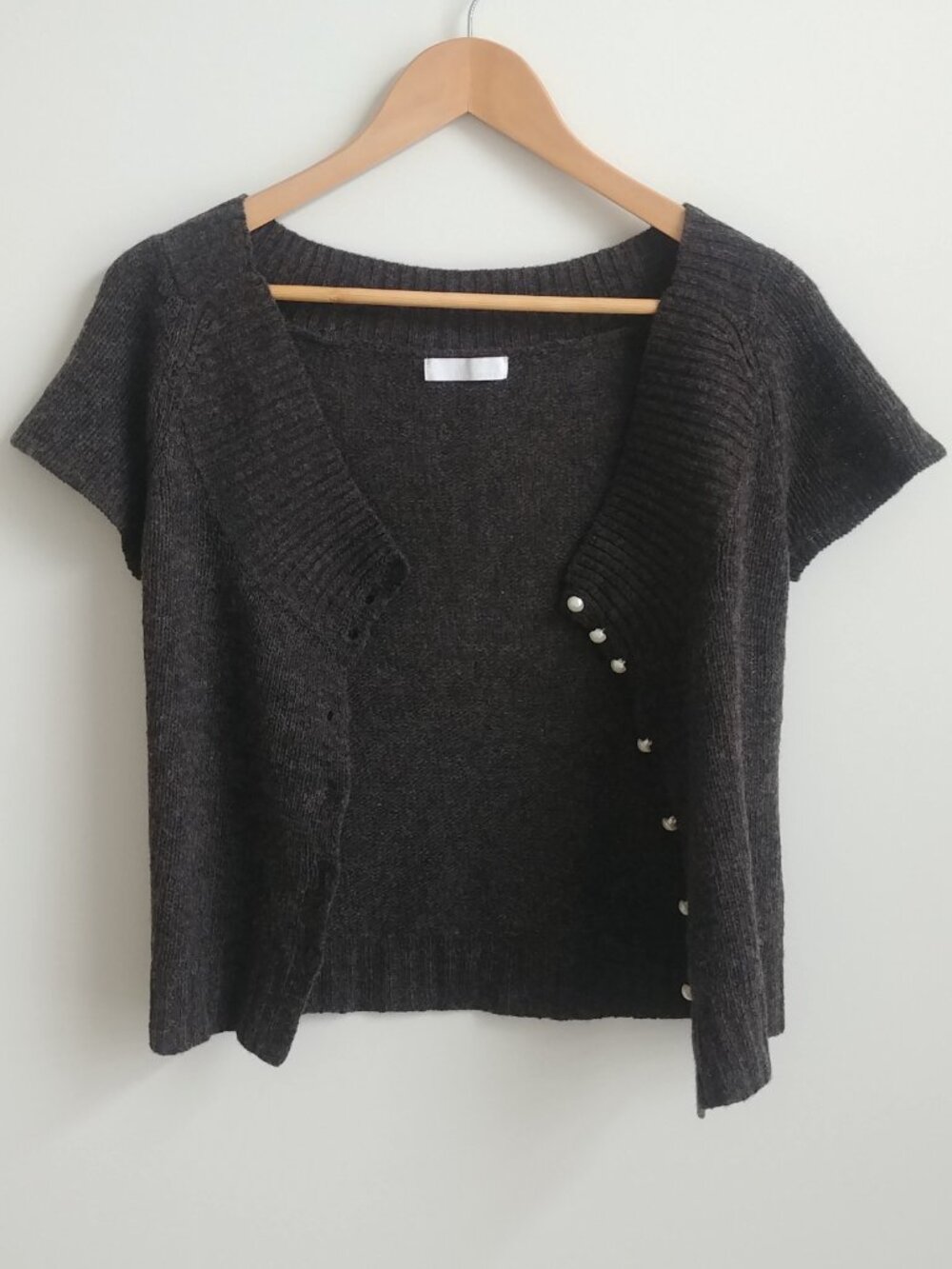 Bianca Maria 100% wool dark brown sweater top cardigan pearl buttons M fits XS - Picture 4 of 14